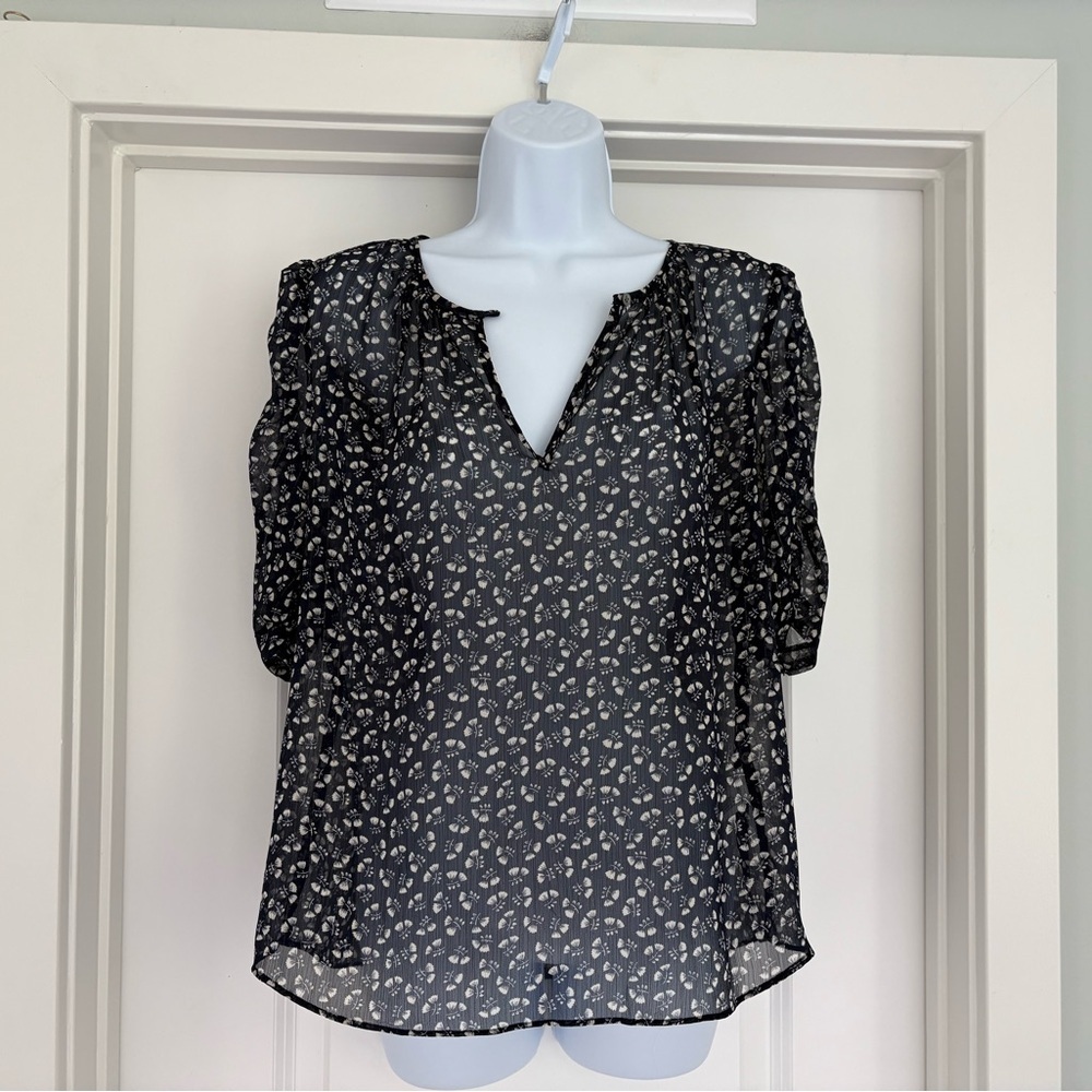 J. Crew Black Sheer Floral Print Blouse